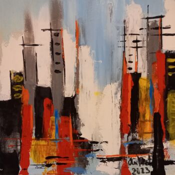 Painting titled "Abstract cityscape" by Anastasiia Netsvetaeva, Original Artwork, Acrylic