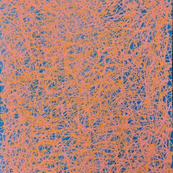 Painting titled "The peach web" by Anastasiia Doro, Original Artwork, Acrylic Mounted on Wood Stretcher frame
