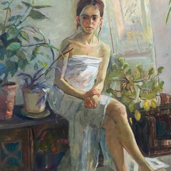 Pittura intitolato "Zhenya's portrait" da Anastasiia Goreva, Opera d'arte originale, Olio