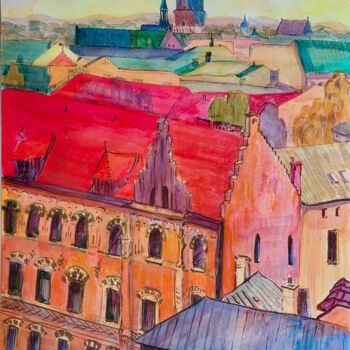 Malerei mit dem Titel "From Wawel view" von Anastasiia Kurkova, Original-Kunstwerk, Aquarell