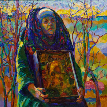 Pittura intitolato "Prayer for Ukraine" da Anastasiia Kurkova, Opera d'arte originale, Olio Montato su Telaio per barella in…