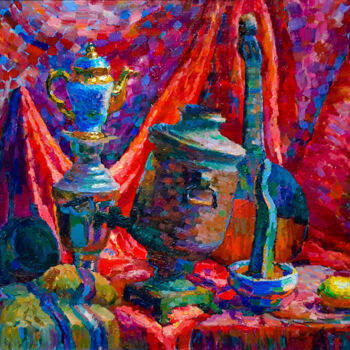 Schilderij getiteld "Red Colours" door Anastasiia Kurkova, Origineel Kunstwerk, Olie Gemonteerd op Frame voor houten brancard