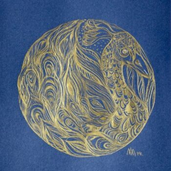 Schilderij getiteld ""Golden Peacock"  i…" door Anastasiia Moskvitina, Origineel Kunstwerk, Inkt