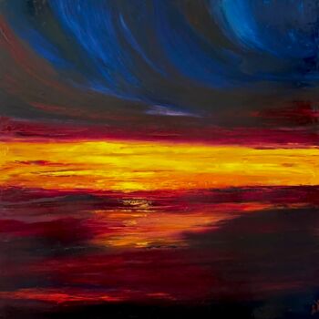 Pittura intitolato "Dramatic sunset" da Anastasiia Novitskaya, Opera d'arte originale, Olio