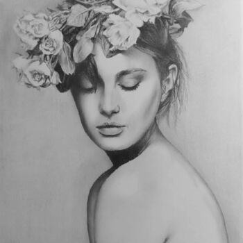 Dessin intitulée "White rose" par Anastasiia Poberezhets, Œuvre d'art originale, Crayon