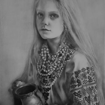 Drawing titled "Gutsulka" by Anastasiia Poberezhets, Original Artwork, Pencil