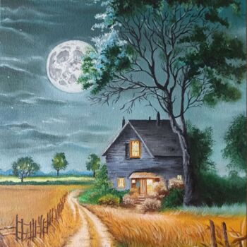 Painting titled "Moonlight" by Anastasiia Poberezhets, Original Artwork, Oil