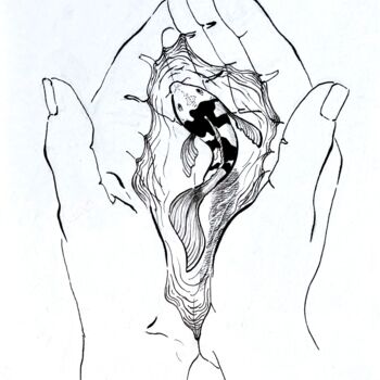 Dessin intitulée "In my hands" par Anastasiia Potelova, Œuvre d'art originale, Encre