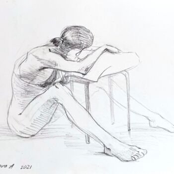 Disegno intitolato "Sitting" da Anastasiia Potelova, Opera d'arte originale, Grafite
