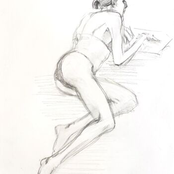 Painting titled "Lying model 2" by Anastasiia Potelova, Original Artwork, Graphite