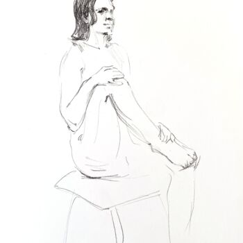 Рисунок под названием "Sitting 3" - Anastasiia Potelova, Подлинное произведение искусства, Графит