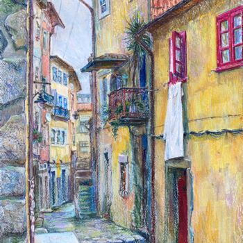 Schilderij getiteld "Old street in Porto…" door Anastasiia Potelova, Origineel Kunstwerk, Olie
