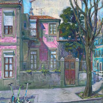 Schilderij getiteld "Pink house. Porto" door Anastasiia Potelova, Origineel Kunstwerk, Olie