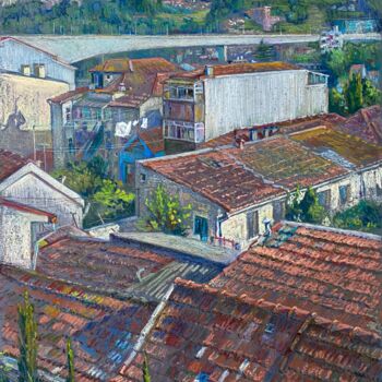 Картина под названием "Roofs of Porto" - Anastasiia Potelova, Подлинное произведение искусства, Масло