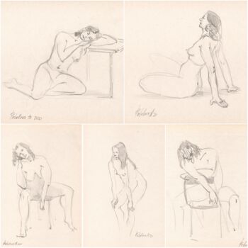 Set of five sketches of a nude female figure