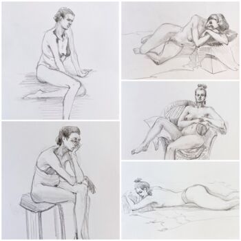 Set of five sketches of a nude female figure №7