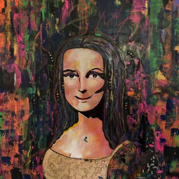 Painting titled "La Gioconda in Pop-…" by Anastasiia Schroeder, Original Artwork, Acrylic Mounted on Wood Stretcher frame
