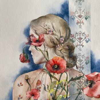 Painting titled "Маковий цвіт" by Anastasiia Lytvyn, Original Artwork, Watercolor