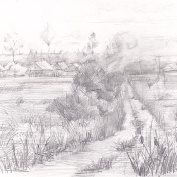 Drawing titled "'Rural landscape'" by Anastasija Terskiha, Original Artwork, Graphite