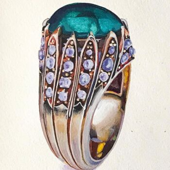 Pittura intitolato "'Emerald ring'" da Anastasija Terskiha, Opera d'arte originale, Tempera