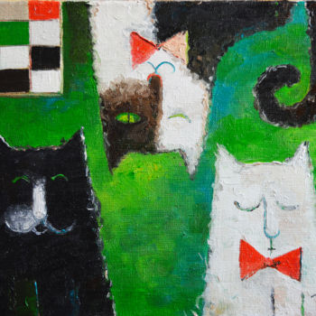 Pittura intitolato "Шахматные коты" da Anastasiya Balysh, Opera d'arte originale, Olio