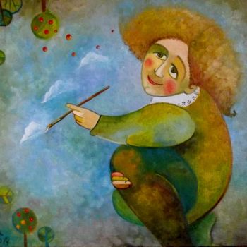 Painting titled "Девушка с голубыми…" by Anastasiya Balysh, Original Artwork, Oil