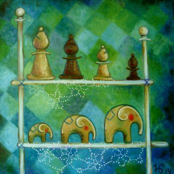 Картина под названием "Слоники на счастье" - Anastasiya Balysh, Подлинное произведение искусства, Масло