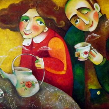 「Зашел чая попить」というタイトルの絵画 Anastasiya Balyshによって, オリジナルのアートワーク, オイル