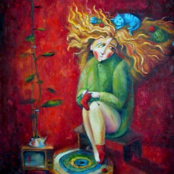 Картина под названием "Сезонное вязание" - Anastasiya Balysh, Подлинное произведение искусства, Масло