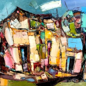 Pintura titulada "Abstract Cityscape" por Anastasiya Kimachenko, Obra de arte original, Oleo