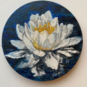 Painting titled "Lotus Painting Flor…" by Anastasiya Posylaeva, Original Artwork, Oil