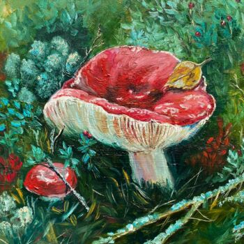 "Mushroom painting F…" başlıklı Tablo Anastasiya Posylaeva tarafından, Orijinal sanat, Petrol Ahşap Sedye çerçevesi üzerine…