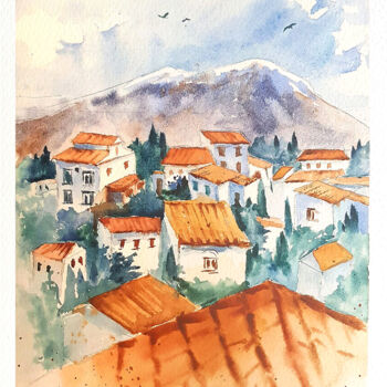 Painting titled "Old european city P…" by Anastassiya Suslova, Original Artwork, Watercolor
