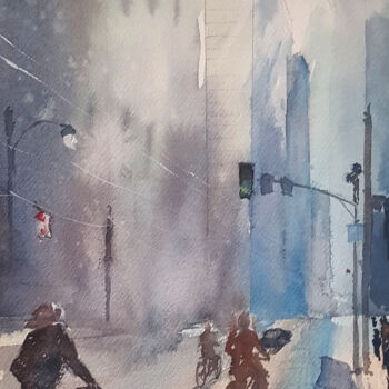 Painting titled "New york street" by Anastassiya Suslova, Original Artwork, Watercolor