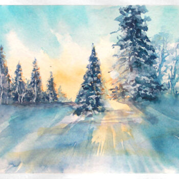 Peinture intitulée "winter landscape pa…" par Anastassiya Suslova, Œuvre d'art originale, Aquarelle