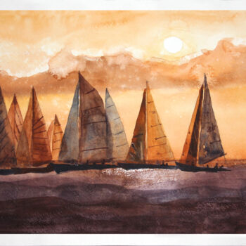Peinture intitulée "Pilgrims (yachts)" par Anastassiya Suslova, Œuvre d'art originale, Aquarelle