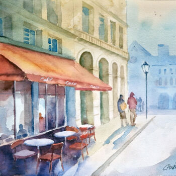 Картина под названием "City Cafe (Urban Ca…" - Anastassiya Suslova, Подлинное произведение искусства, Акварель