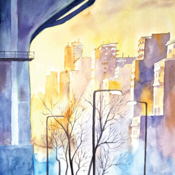 Peinture intitulée "Urban Landscape" par Anastassiya Suslova, Œuvre d'art originale, Aquarelle
