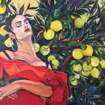Painting titled "Лимонное дерево" by Anastasia Zyablikova, Original Artwork, Oil