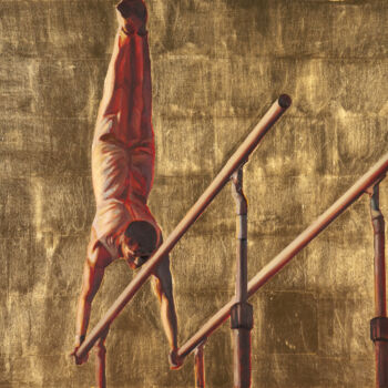 Schilderij getiteld "Golden gymnast" door Anatassia Markovskaya, Origineel Kunstwerk, Olie Gemonteerd op Frame voor houten b…
