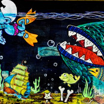 Collages intitulée "Aquarium" par Anatole Zwazo, Œuvre d'art originale, Collages
