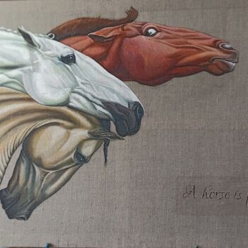 Pittura intitolato "A horse" da Anatoli Caftaev, Opera d'arte originale, Olio
