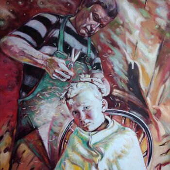 Painting titled "Grandfather" by Anatoli Labkouski, Original Artwork, Oil Mounted on Wood Stretcher frame