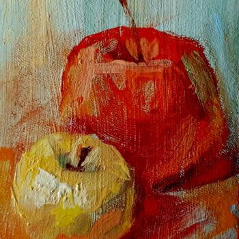 Pittura intitolato "Два яблока в вертик…" da Anatolii Cherniavckyi, Opera d'arte originale, Olio