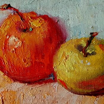 Pintura titulada "Созревшие два яблок…" por Anatolii Cherniavckyi, Obra de arte original, Oleo
