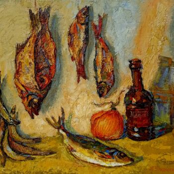 Painting titled "Натюрморт с рыбами" by Anatolii Cherniavckyi, Original Artwork, Oil