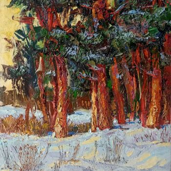 Painting titled "Winter Trees Painti…" by Anatolii Cherniavckyi, Original Artwork, Oil