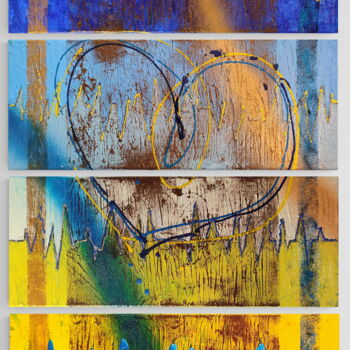 Painting titled "Heartbeat code (Pol…" by Anatolii Kazymyrchuk, Original Artwork, Acrylic Mounted on Wood Stretcher frame