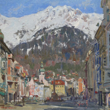 Schilderij getiteld "Innsbruck" door Anatolii Korobkin, Origineel Kunstwerk, Olie