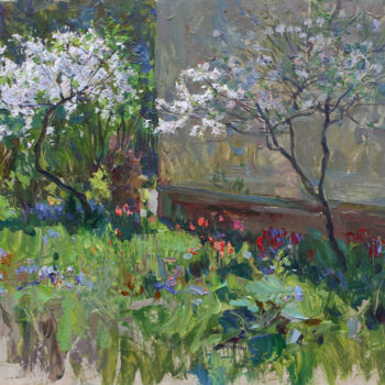 Malerei mit dem Titel "Cherry blossoms" von Anatolii Korobkin, Original-Kunstwerk, Öl